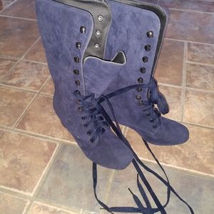 Woman's Lace up knee high fashion boot, blue